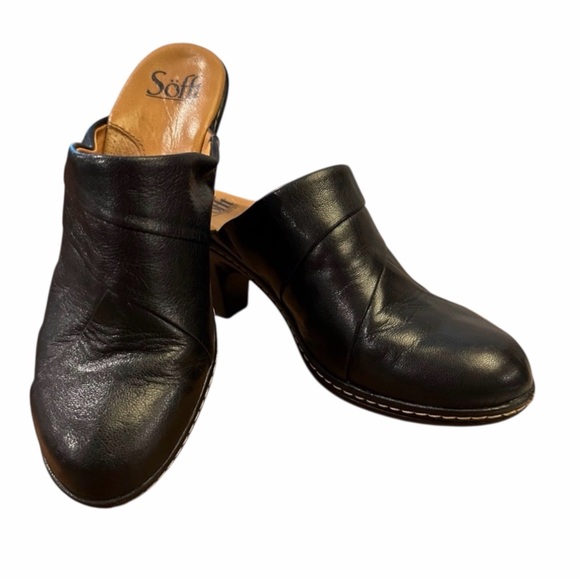Sofft Madrid Black Leather Heeled Mules Size 7 Comfortable Classic Slip-On Shoes - Picture 3 of 16